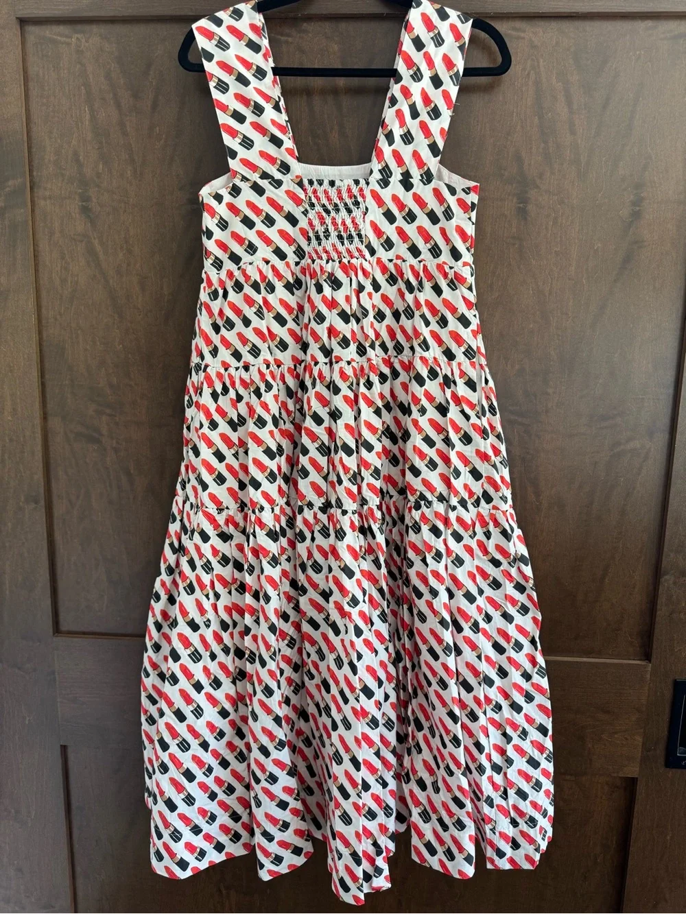 NWT Anthropologie Helena Square Neck Smocked Tiered Babydoll Dress Lipstick - Picture 2 of 4
